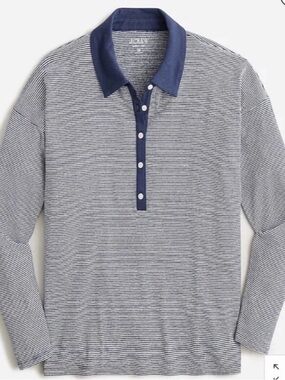 J.Crew Linen Blend Striped Polo Shirt Women's XL Long Sleeve Relaxed Fit NWT